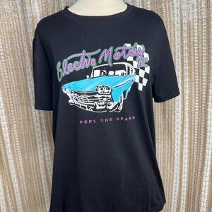 Romwe Black T-Shirt Electric Motors '72 Graphic Print Vintage Auto Unisex Size M